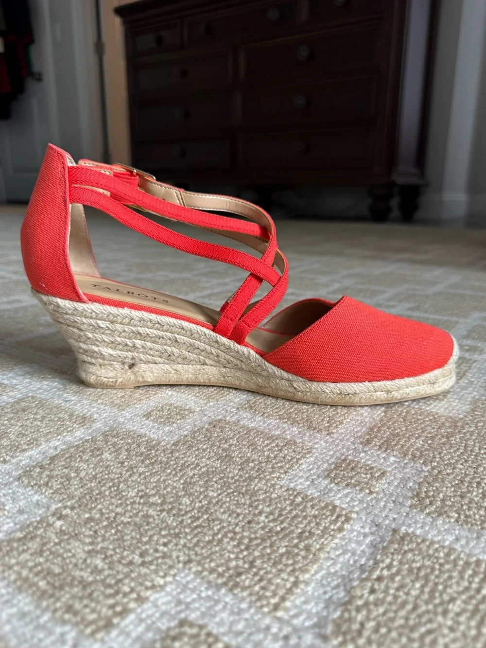 Talbots Lyndsay Strappy Espadrille Wedge Sandals Bright Papaya Red 10